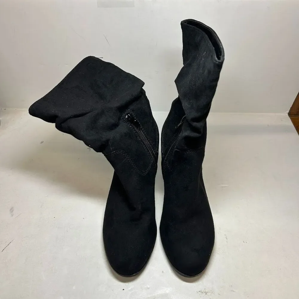 Style & Co Womens 5.5 M Black Saraa Faux Suede Block Heel Boots DISPLAY RX7